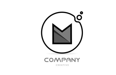 M black and white geometric alphabet letter logo icon with circle. Creative template for company and business