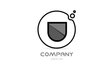 U black and white geometric alphabet letter logo icon with circle. Creative template for company and business