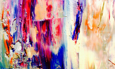 	
Color texture. Hand drawn oil painting on canvas. Abstract art background. Modern, contemporary art. Colorful canvas. Wall decor background	
