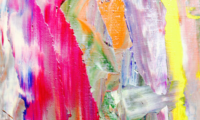 	
Color texture. Hand drawn oil painting on canvas. Abstract art background. Modern, contemporary art. Colorful canvas. Wall decor background	
