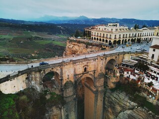 Aerial view of the New Bridge of Ronda and other buildings in Spain