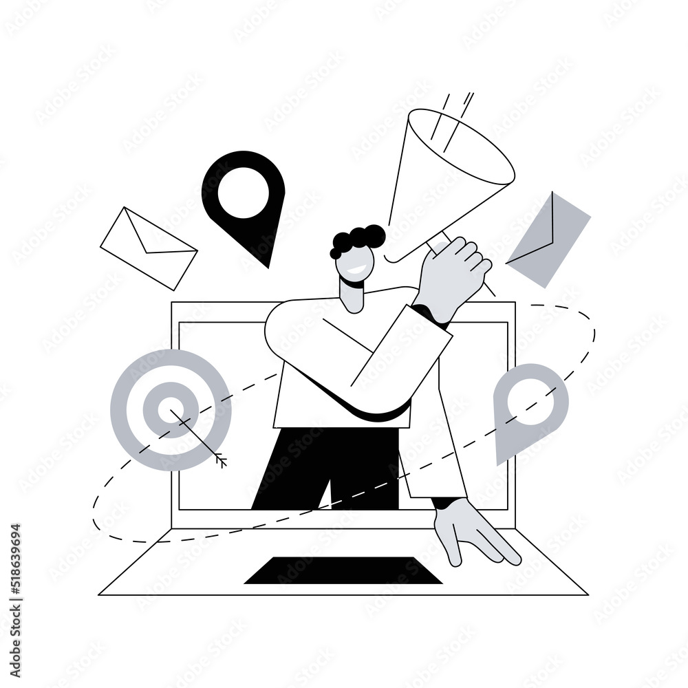 Poster local seo abstract concept vector illustration. local business strategy, website optimization profes