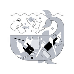 Plastic pollution abstract concept vector illustration. Plastic ocean, environmental issue, climate change, single-use products, global pollution problem, non-recyclable waste abstract metaphor.