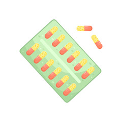 Vector illustration of a package with tablets. Medication.