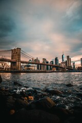 Vertical shot of a Brooklyn bridge in New York city, USA