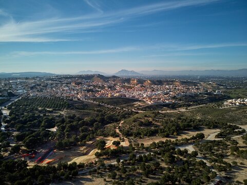 Aerial shot of the countryside in Quesada district, Rojales, Alicante, Spain