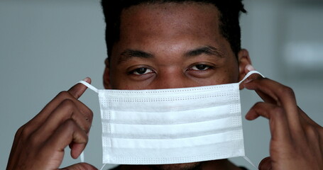 Portrait African American person wearing face mask