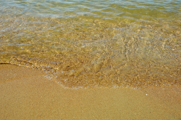 clear water. sandy beach in summer, seashore. texture, background for decoration.