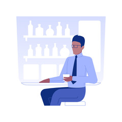 Hotel lobby bar isolated concept vector illustration. Smiling businessman drinking cocktails in hotel lobby bar, relaxation time, hotel service, accommodation facility vector concept.
