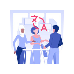 Business translators isolated concept vector illustration. Group of multiethnic business people talking to translators, international job travel, negotiation process vector concept.