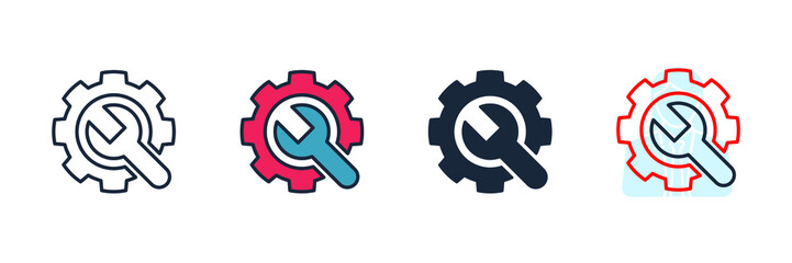 Gear and Wrench icon logo vector illustration. Service tool symbol template for graphic and web design collection