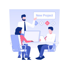 Fototapeta na wymiar Teamwork isolated concept vector illustration. Group of diverse colleagues discussing new project, teamwork organization, business etiquette, corporate culture, company rules vector concept.
