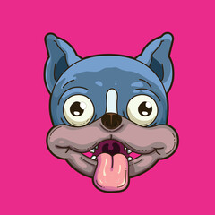Colorful french bulldog animal character illustration profile smiling happily on red background