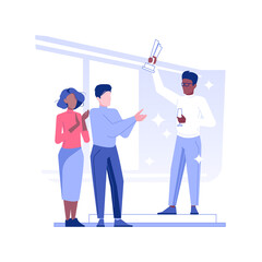 Company celebrations isolated concept vector illustration. Smiling man receives the best employee award, applause from colleagues, teambuilding idea, business etiquette vector concept.