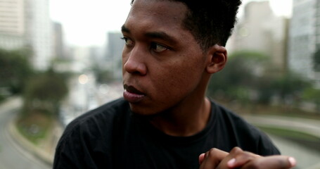 Fototapeta premium Pensive black African male in city