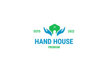 Flat illustration of home and hand logo design idea