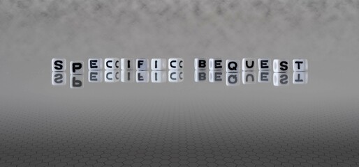 specific bequest word or concept represented by black and white letter cubes on a grey horizon background stretching to infinity