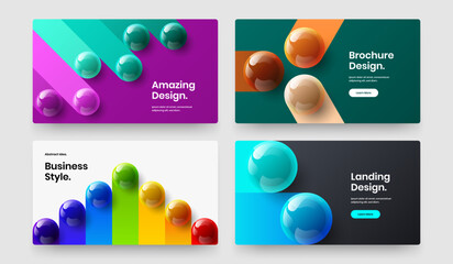 Premium realistic spheres front page concept set. Fresh horizontal cover vector design template collection.