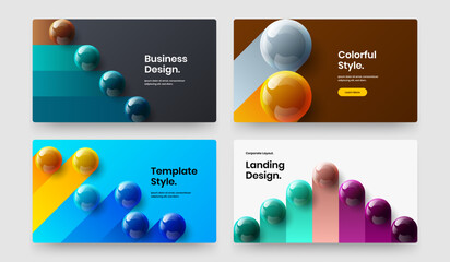 Geometric company cover design vector concept set. Vivid realistic balls corporate brochure template bundle.