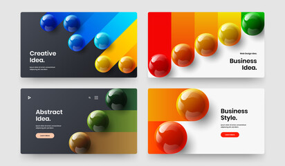 Modern company cover vector design illustration collection. Multicolored 3D spheres brochure layout bundle.