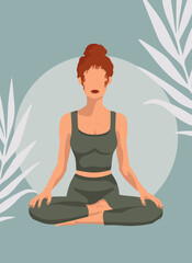 Red hair girl in Lotus pose Yoga Meditation