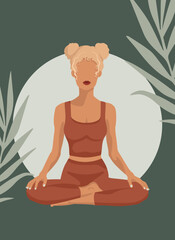 Obraz na płótnie Canvas Blonde hair girl in Lotus pose Yoga Meditation