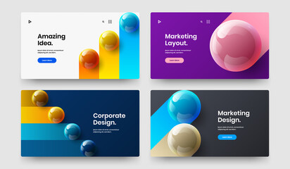 Abstract 3D balls journal cover concept set. Geometric corporate brochure design vector illustration collection.