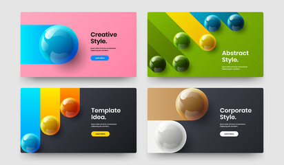 Bright leaflet vector design layout collection. Trendy 3D balls web banner template bundle.