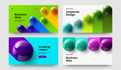 Trendy realistic balls handbill layout collection. Geometric website vector design template set.