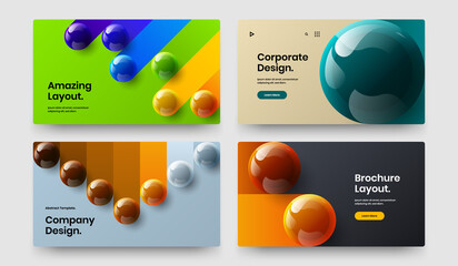 Colorful realistic spheres book cover illustration set. Modern poster vector design concept composition.