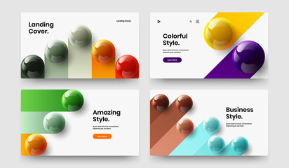 Simple presentation vector design concept composition. Multicolored realistic spheres website screen template collection.