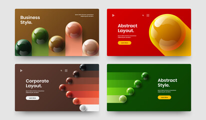 Trendy realistic balls site screen concept bundle. Amazing presentation design vector template set.
