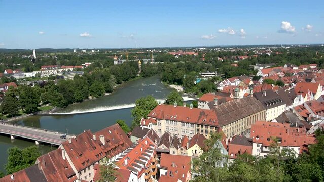 View over the old downtown center of Landsberg am Lech and the river Lech, Bavaria