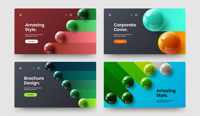 Vivid corporate brochure vector design template bundle. Isolated realistic spheres company identity illustration set.