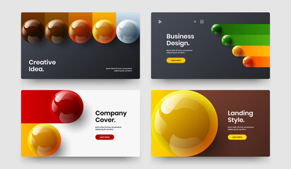 Clean banner design vector concept set. Premium 3D spheres company cover illustration bundle.