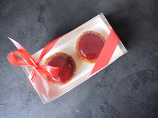 dessert cake with raspberry filling