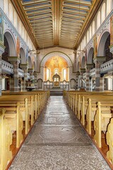 Vertical shot of the Brakne Hoby Church interior aisle in Ronneby Municipality, Blekinge, Sweden