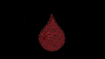 Drop shape printed on the wet glass with red drops on black background | hydrating concept