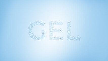 Text gel printed on the wet glass on blue background | skin moisturizing gel commercial