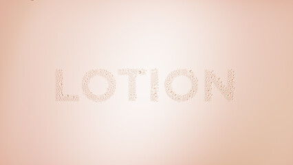 Writing lotion printed on the wet glass on beige background | lotion moisturizer concept