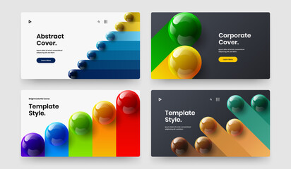Creative landing page design vector concept bundle. Multicolored realistic spheres brochure illustration collection.