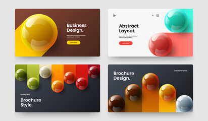 Multicolored placard design vector layout composition. Unique realistic spheres company identity concept set.
