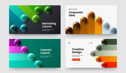 Minimalistic book cover design vector concept collection. Simple realistic balls presentation illustration bundle.