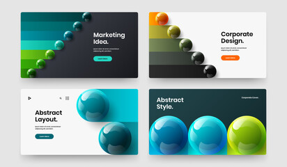 Fresh website design vector illustration bundle. Amazing realistic balls company brochure concept composition.