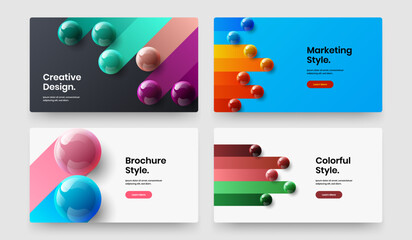 Trendy realistic spheres pamphlet layout bundle. Geometric company identity vector design illustration composition.