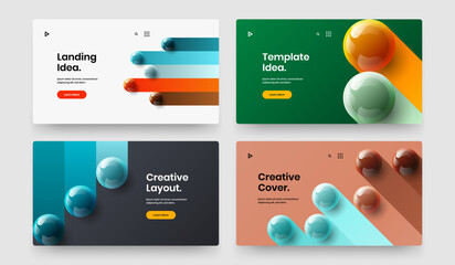 Minimalistic corporate brochure design vector concept collection. Clean 3D spheres landing page illustration set.