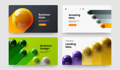 Clean site design vector concept collection. Abstract 3D balls company brochure layout composition.