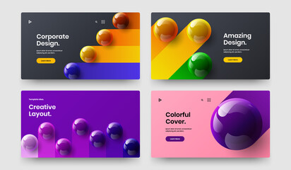 Bright realistic balls postcard layout set. Multicolored leaflet design vector concept composition.