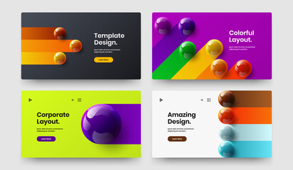 Amazing 3D spheres presentation concept set. Minimalistic brochure vector design template bundle.
