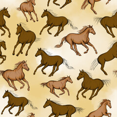 Obraz premium Seamless Running Horses Pattern, Wild Horse Jumping Design